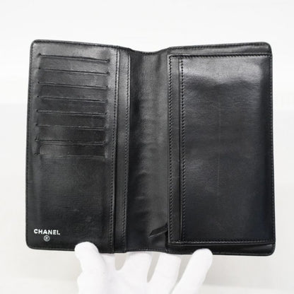 Chanel Long Wallet Icon Lambskin Black Silver Hardware Women