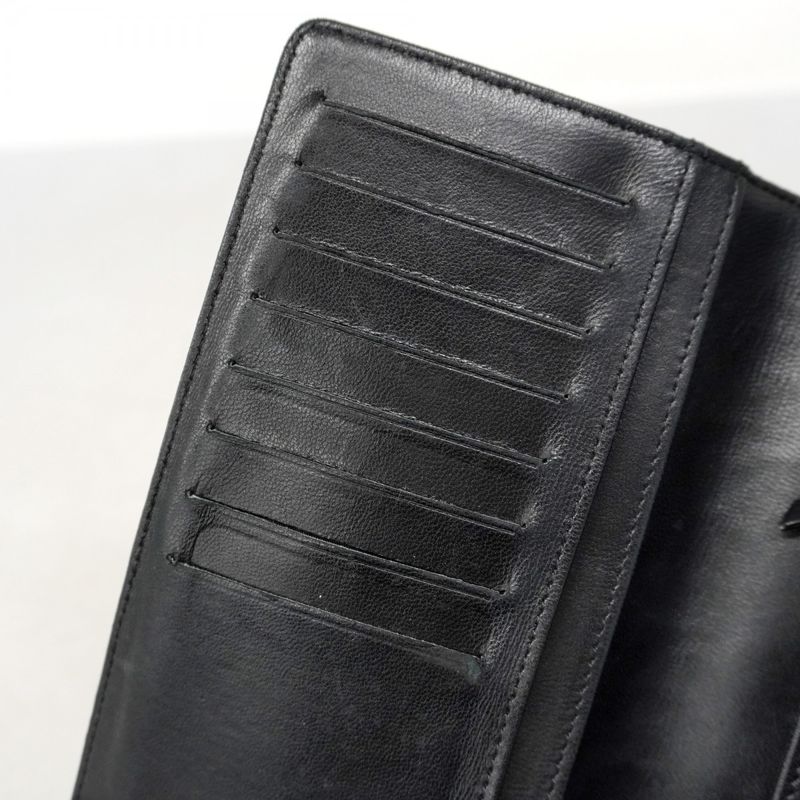 Chanel Long Wallet Icon Lambskin Black Silver Hardware Women