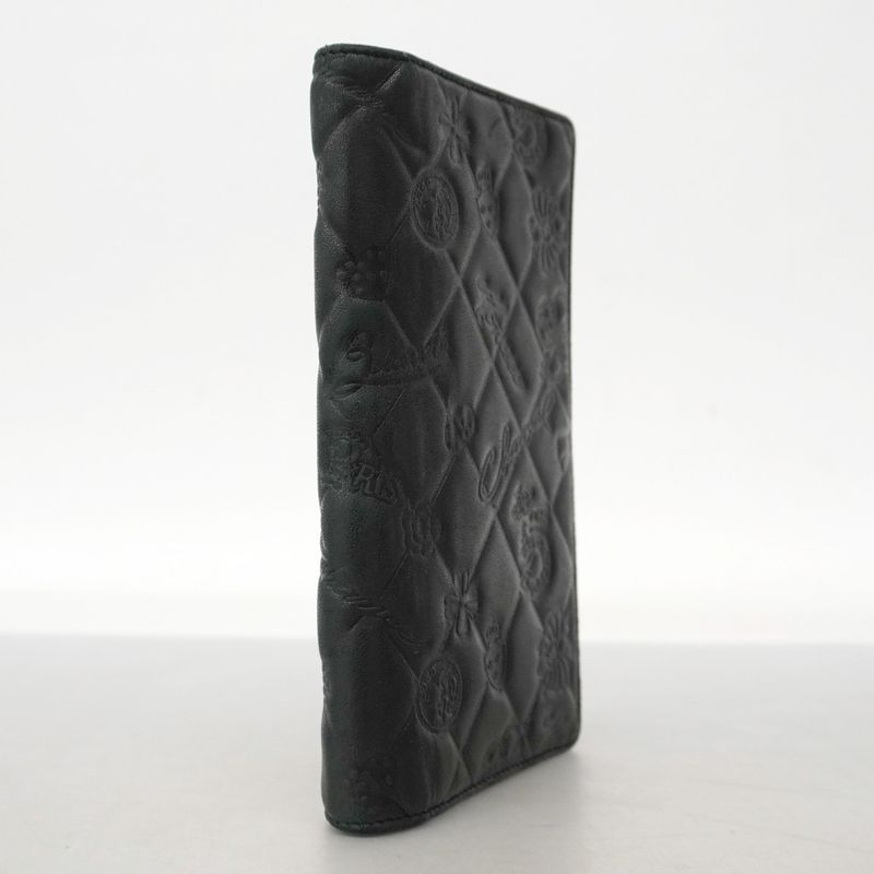 Chanel Long Wallet Icon Lambskin Black Silver Hardware Women