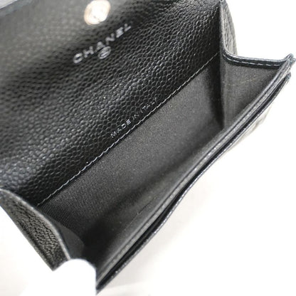 Chanel Card Case Camellia Caviar Skin Black Silver Hardware Women