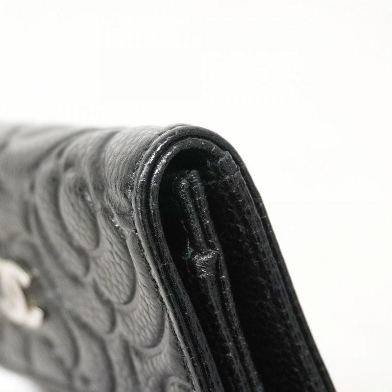 Chanel Card Case Camellia Caviar Skin Black Silver Hardware Women