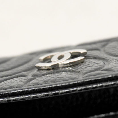 Chanel Card Case Camellia Caviar Skin Black Silver Hardware Women
