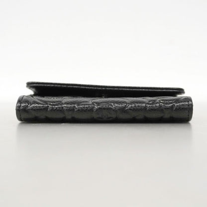 Chanel Card Case Camellia Caviar Skin Black Silver Hardware Women