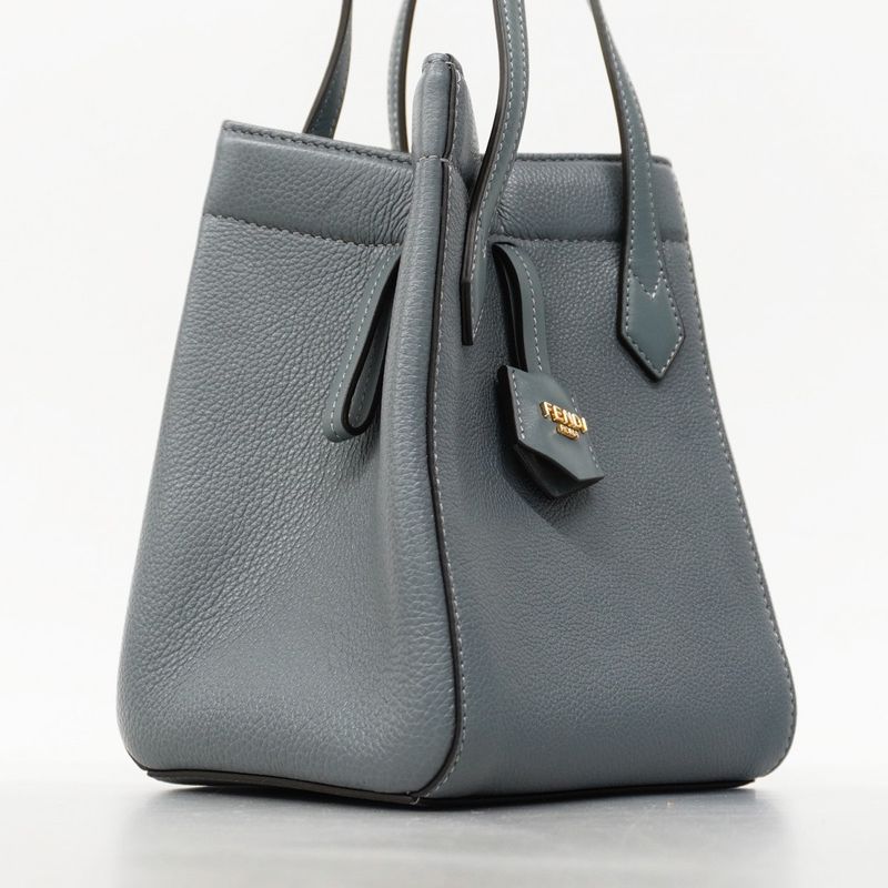 Fendi Shoulder Bag Origami Leather Gray Blue Gold Hardware Women