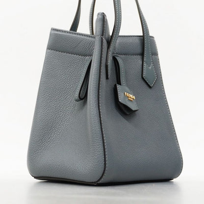 Fendi Shoulder Bag Origami Leather Gray Blue Gold Hardware Women