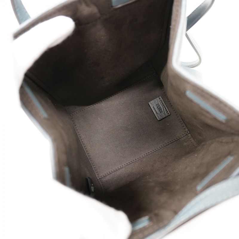 Fendi Shoulder Bag Origami Leather Gray Blue Gold Hardware Women