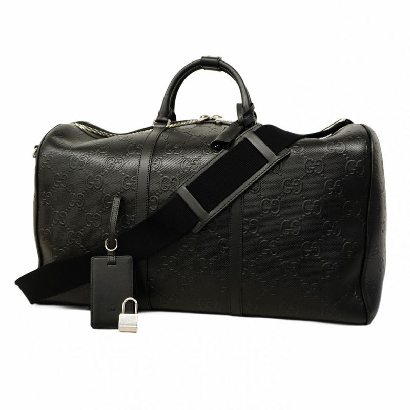 Gucci Boston Bag Jumbo GG 725129 Leather Black Silver Hardware 2way Bag Men's