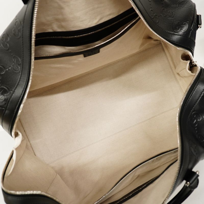 Gucci Boston Bag Jumbo GG 725129 Leather Black Silver Hardware 2way Bag Men's