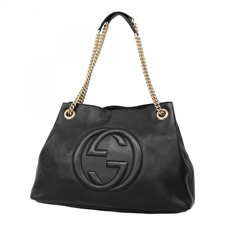 Gucci Shoulder Bag Soho 308982 Leather Black Chien Pan Gold Hardware Women