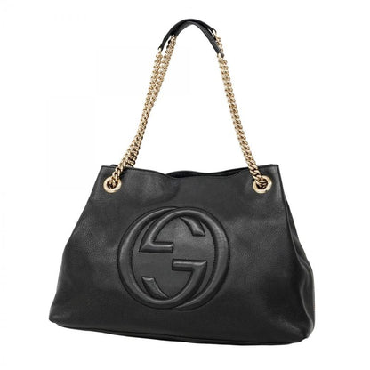 Gucci Shoulder Bag Soho 308982 Leather Black Chien Pan Gold Hardware Women