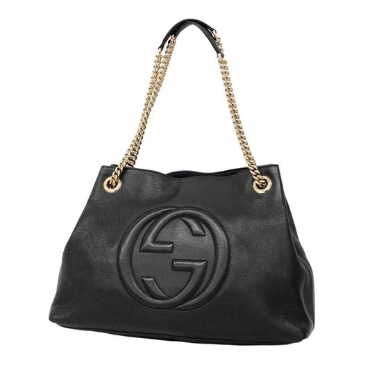 Gucci Shoulder Bag Soho 308982 Leather Black Chien Pan Gold Hardware Women