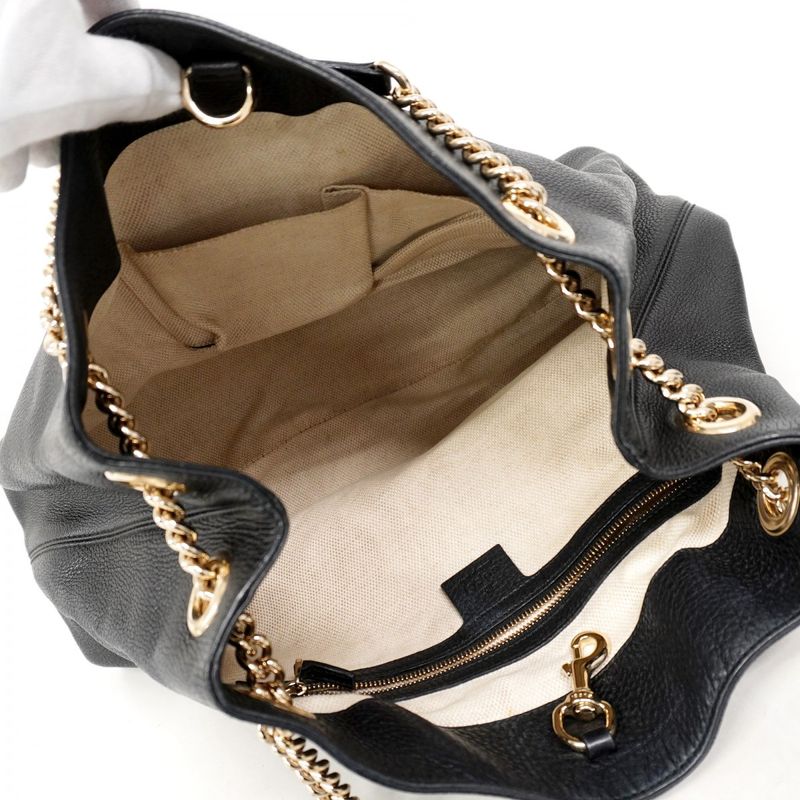 Gucci Shoulder Bag Soho 308982 Leather Black Chien Pan Gold Hardware Women