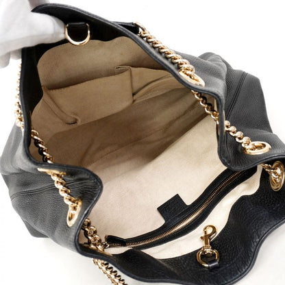 Gucci Shoulder Bag Soho 308982 Leather Black Chien Pan Gold Hardware Women