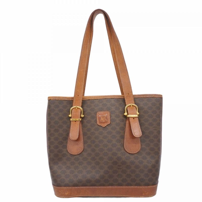 Celine Tote Bag Macadam PVC Brown Gold Hardware Women's