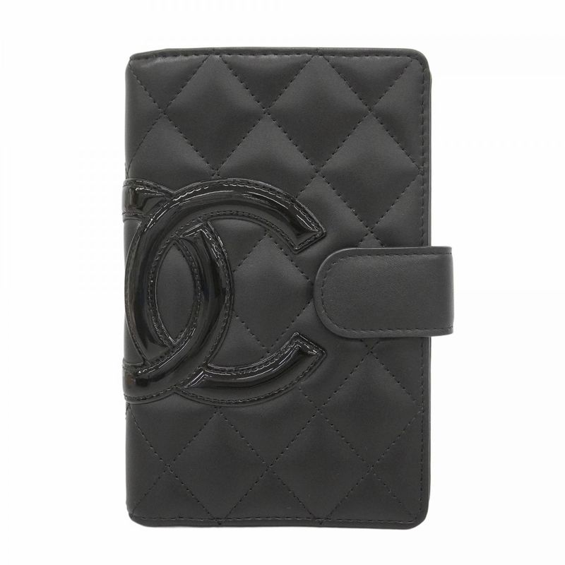 Chanel Wallet Cambon Lambskin Black Silver Hardware Women