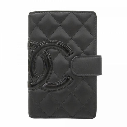 Chanel Wallet Cambon Lambskin Black Silver Hardware Women