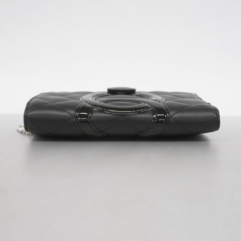 Chanel Wallet Cambon Lambskin Black Silver Hardware Women