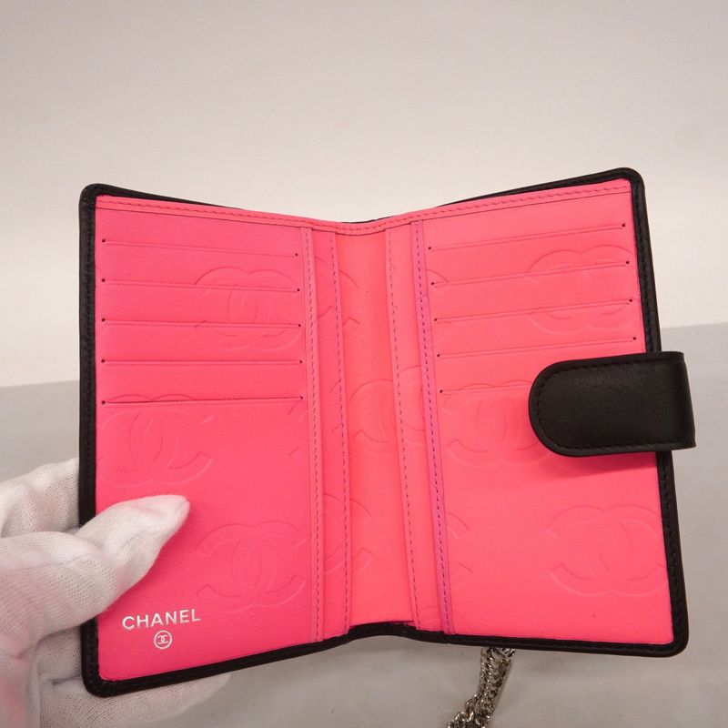 Chanel Wallet Cambon Lambskin Black Silver Hardware Women