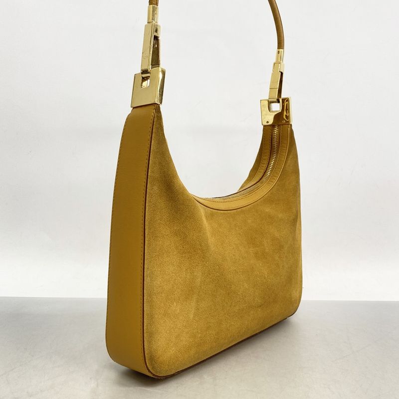 Gucci Shoulder Bag 001 3812 Suede Brown Gold Hardware Women's