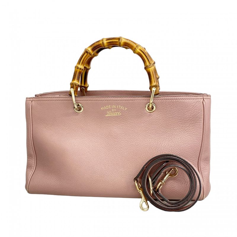 Gucci Handbag Bamboo 323660 Leather Pink Chien Pan Gold Hardware 2way Bag Ladies