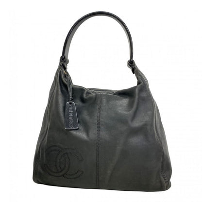 Chanel Shoulder Bag Leather Black Gold Hardware Women