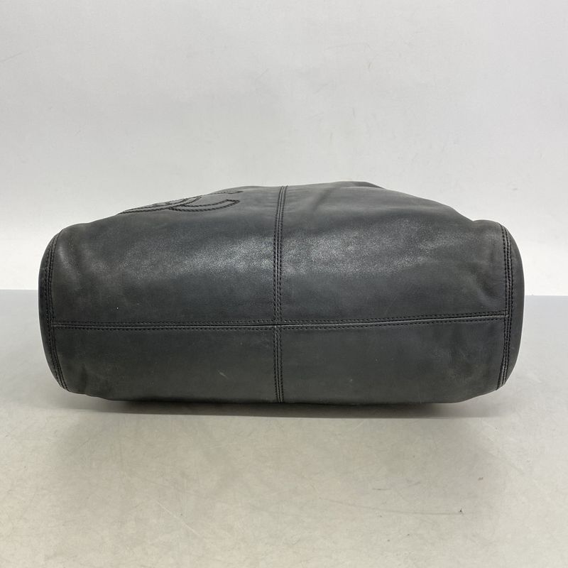 Chanel Shoulder Bag Leather Black Gold Hardware Women