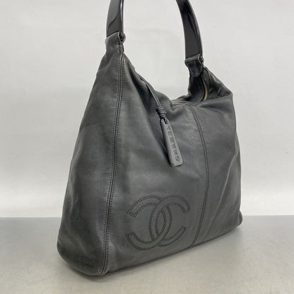 Chanel Shoulder Bag Leather Black Gold Hardware Women