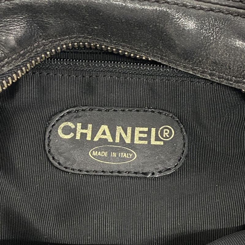Chanel Shoulder Bag Leather Black Gold Hardware Women
