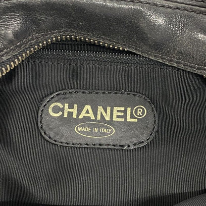 Chanel Shoulder Bag Leather Black Gold Hardware Women
