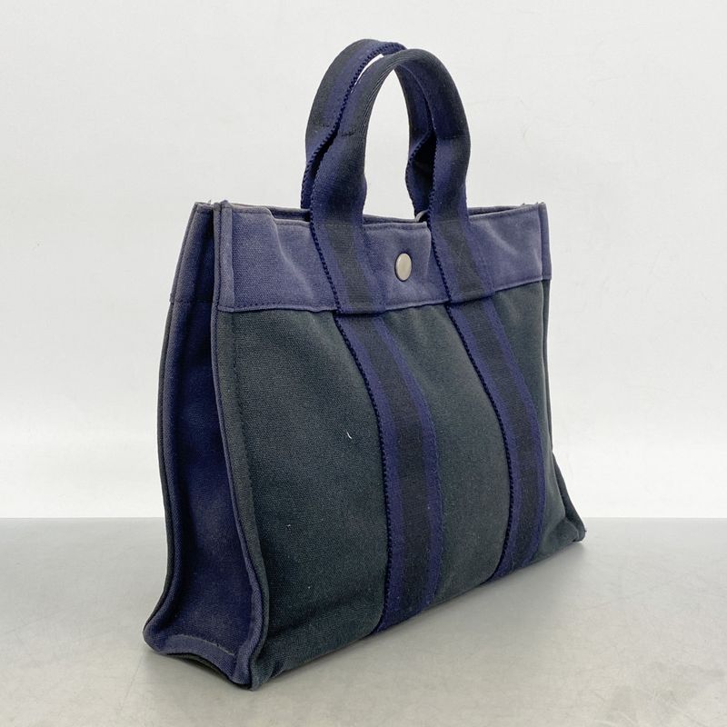 Hermes Tote Bag Fourre Tout PM Canvas Navy Silver Hardware Women