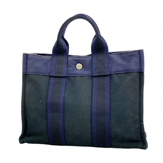 Hermes Tote Bag Fourre Tout PM Canvas Navy Silver Hardware Women