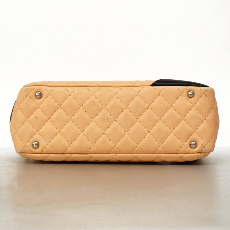 Chanel Shoulder Bag Cambon Lambskin Beige Black Silver Hardware Women