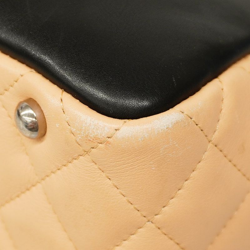 Chanel Shoulder Bag Cambon Lambskin Beige Black Silver Hardware Women