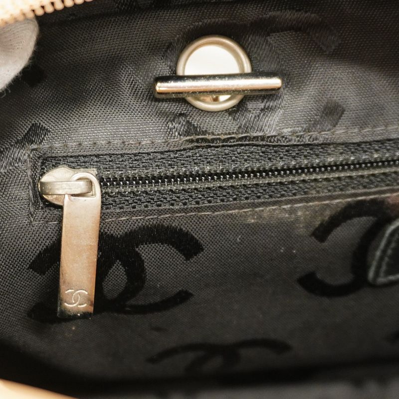 Chanel Shoulder Bag Cambon Lambskin Beige Black Silver Hardware Women