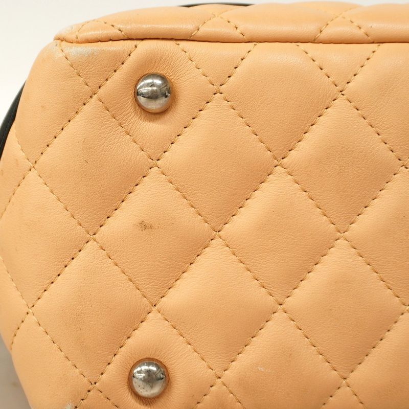 Chanel Shoulder Bag Cambon Lambskin Beige Black Silver Hardware Women