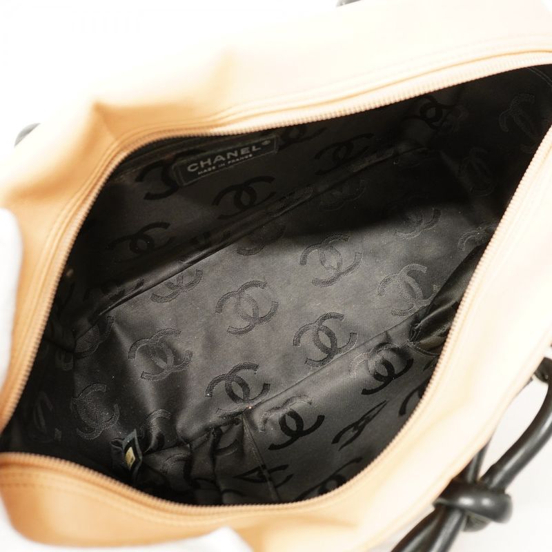 Chanel Shoulder Bag Cambon Lambskin Beige Black Silver Hardware Women