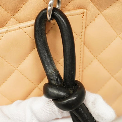 Chanel Shoulder Bag Cambon Lambskin Beige Black Silver Hardware Women