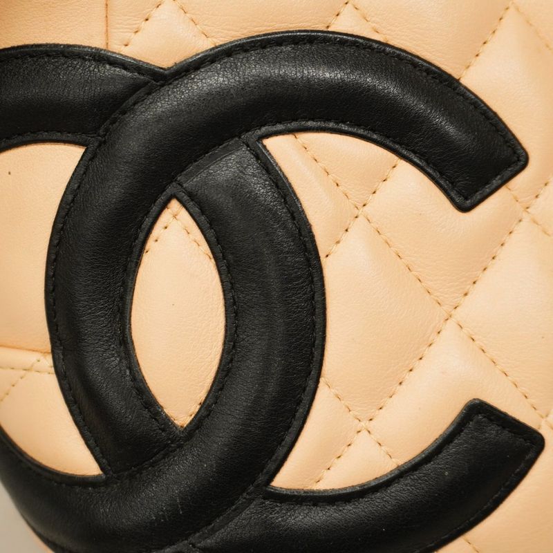 Chanel Shoulder Bag Cambon Lambskin Beige Black Silver Hardware Women