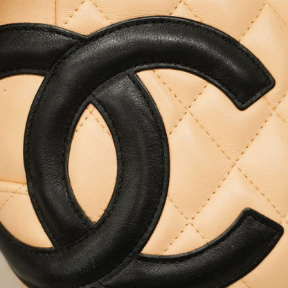 Chanel Shoulder Bag Cambon Lambskin Beige Black Silver Hardware Women