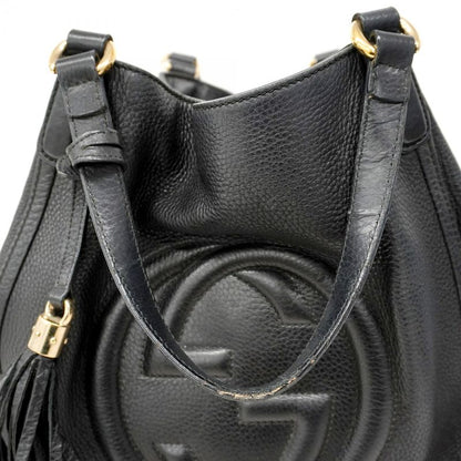 Gucci Handbag Soho 282309 Leather Black Chien Pan Gold Hardware Women's