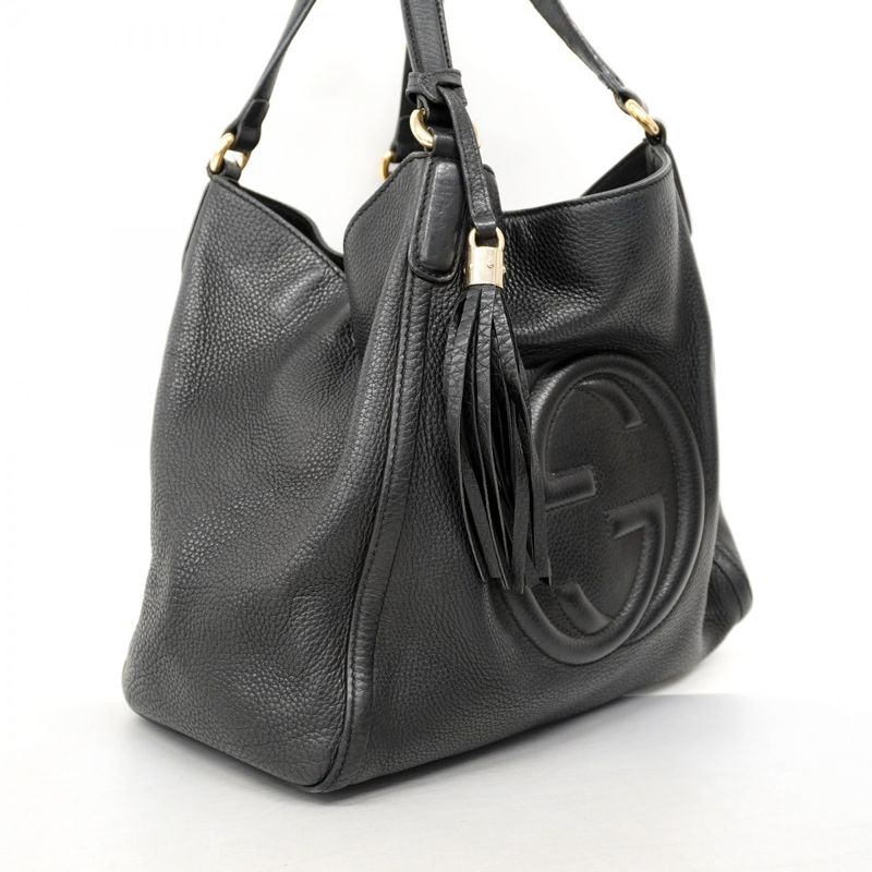 Gucci Handbag Soho 282309 Leather Black Chien Pan Gold Hardware Women's