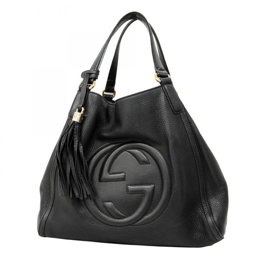 Gucci Handbag Soho 282309 Leather Black Chien Pan Gold Hardware Women's