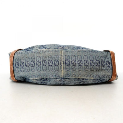 Gucci Tote Bag Abby 130736 Denim Blue Brown Chien Pan Gold Hardware Women's