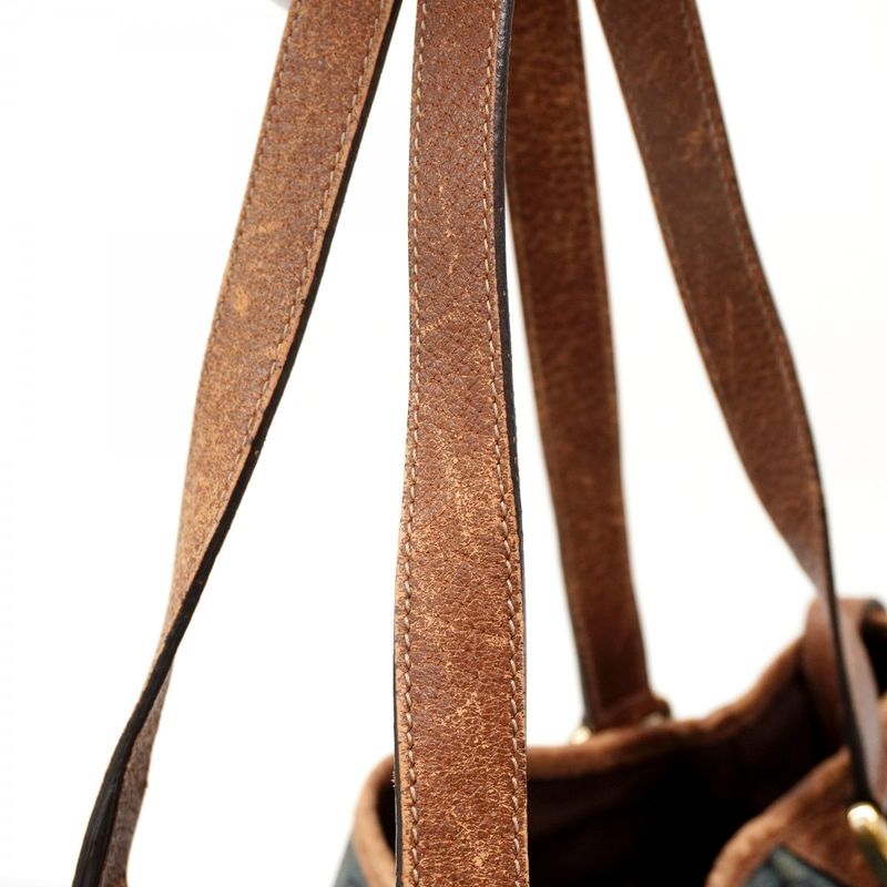 Gucci Tote Bag Abby 130736 Denim Blue Brown Chien Pan Gold Hardware Women's