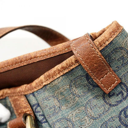 Gucci Tote Bag Abby 130736 Denim Blue Brown Chien Pan Gold Hardware Women's