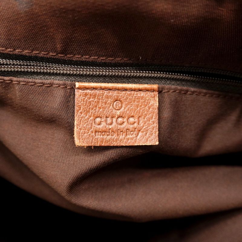 Gucci Tote Bag Abby 130736 Denim Blue Brown Chien Pan Gold Hardware Women's