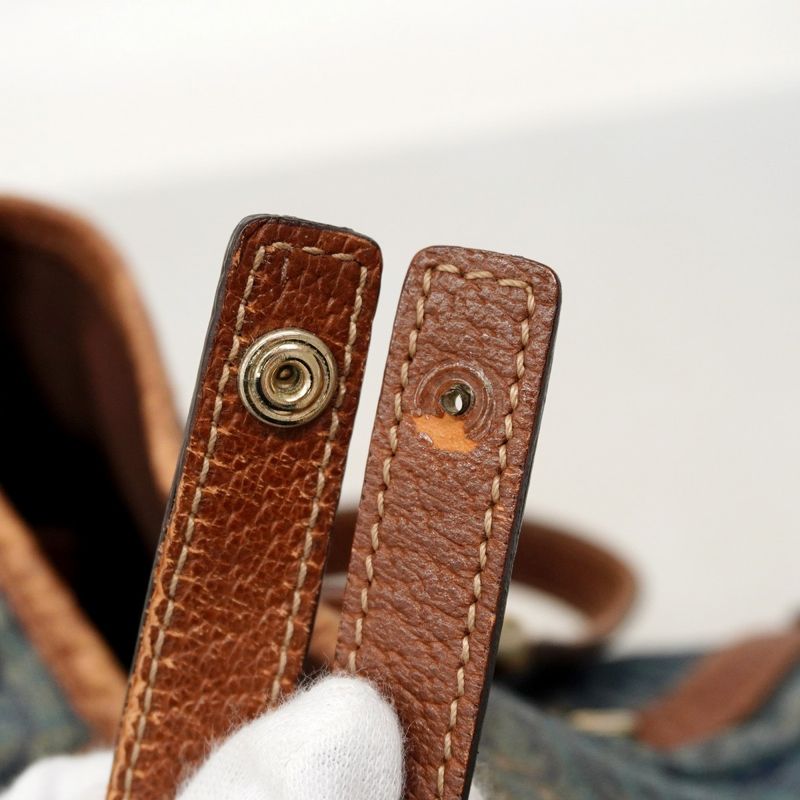 Gucci Tote Bag Abby 130736 Denim Blue Brown Chien Pan Gold Hardware Women's