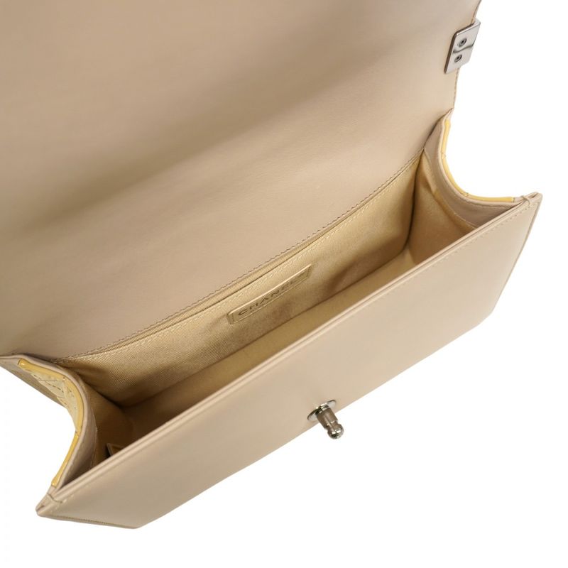 Chanel Shoulder Bag Boy Chanel/v-stitch Patent Leather Yellow Silver Hardware