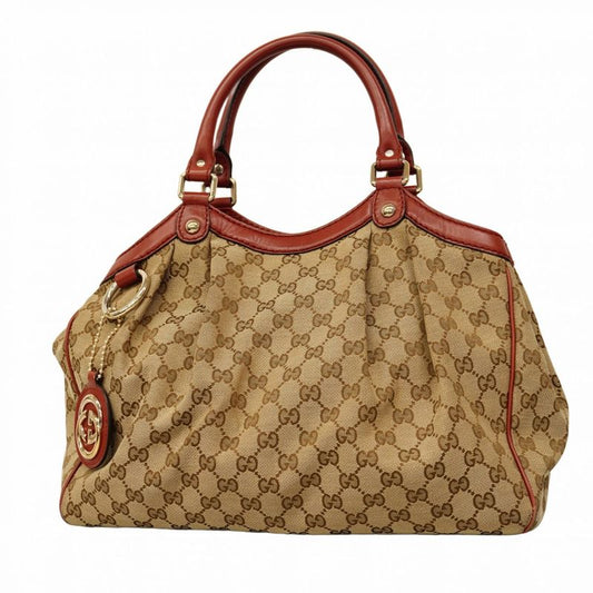 Gucci Handbag GG Canvas Sookie 211944 Canvas Brown Chien Pan Gold Hardware Women