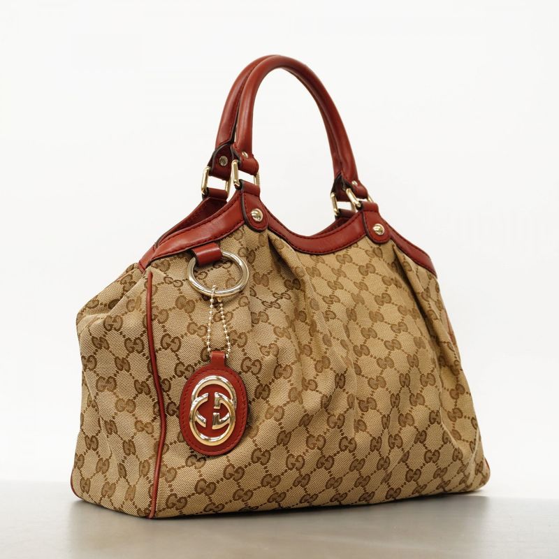 Gucci Handbag GG Canvas Sookie 211944 Canvas Brown Chien Pan Gold Hardware Women